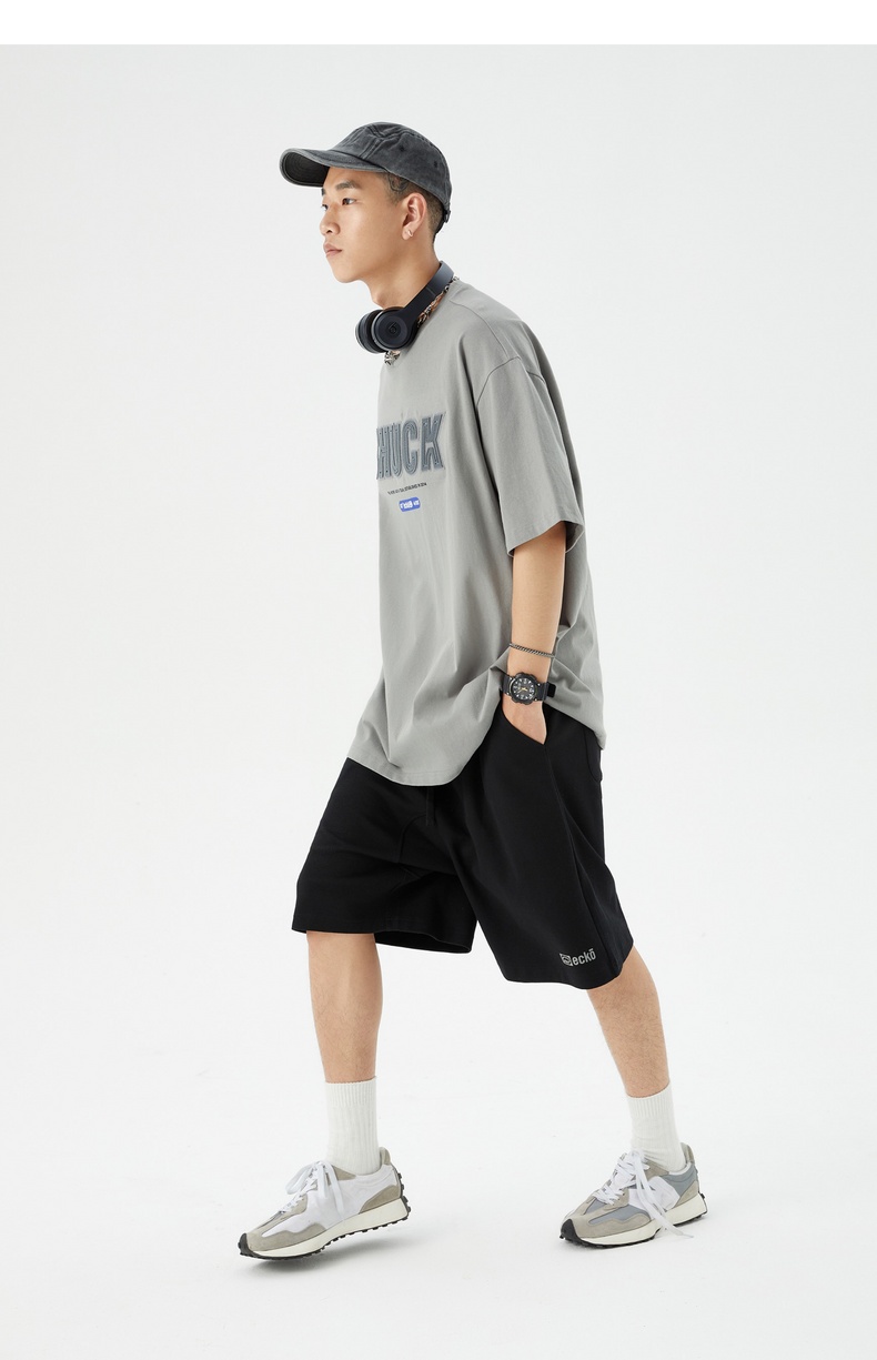 chuck联名ecko犀牛潮牌2022夏季新款复古字母刺绣运动宽松短袖t恤男女