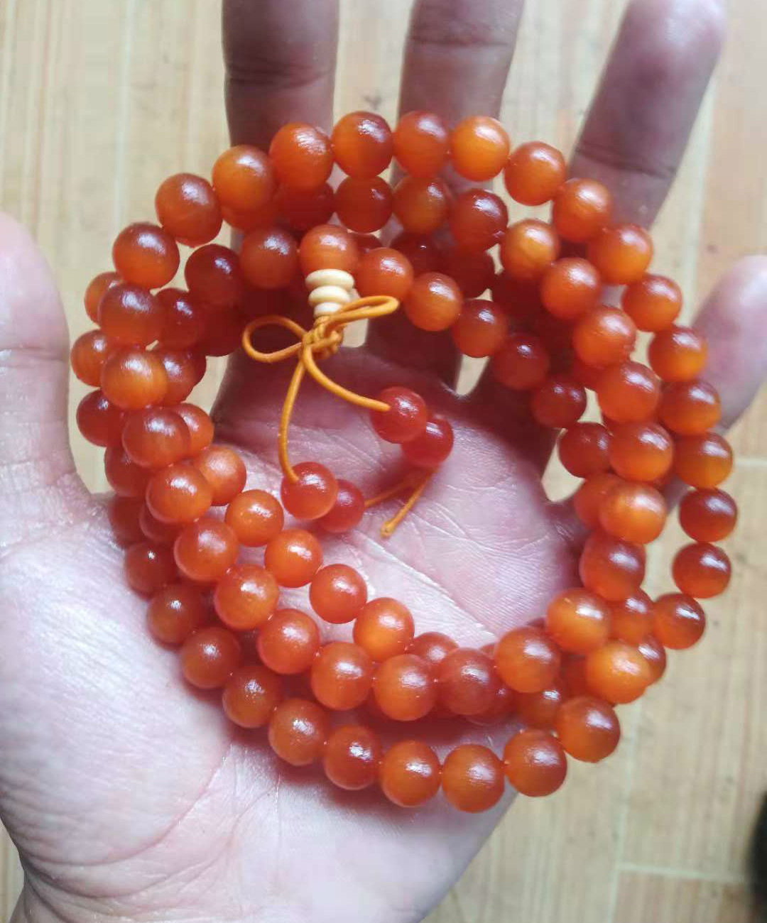 63【京选精品东北沉香红松木明子手串108颗手链女 琥珀木男佛珠20明