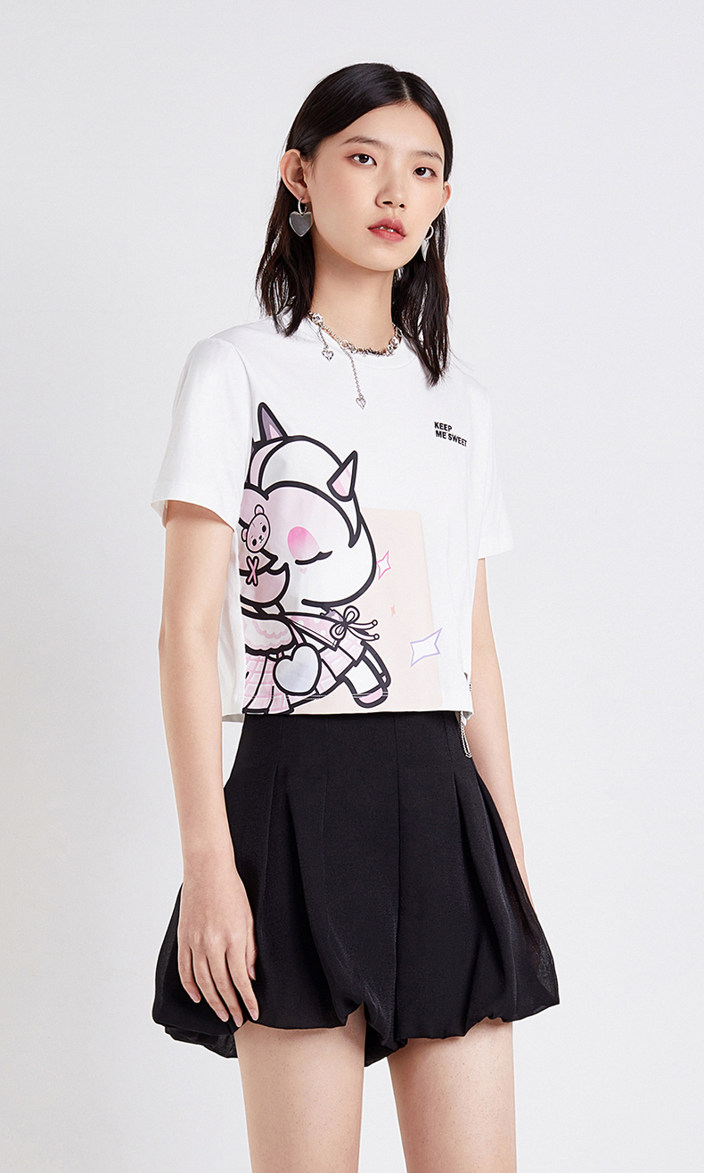 tokidoki系列欧时力短袖t恤22新夏短款上衣宽松 浅紫7