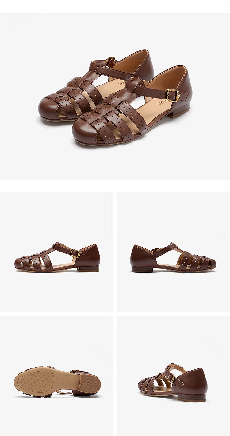 Le Saunda 2026 Summer New Genuine Leather Buckle Pig Cage Roman Strap Block Heel Sandals for Women 7M29901 11