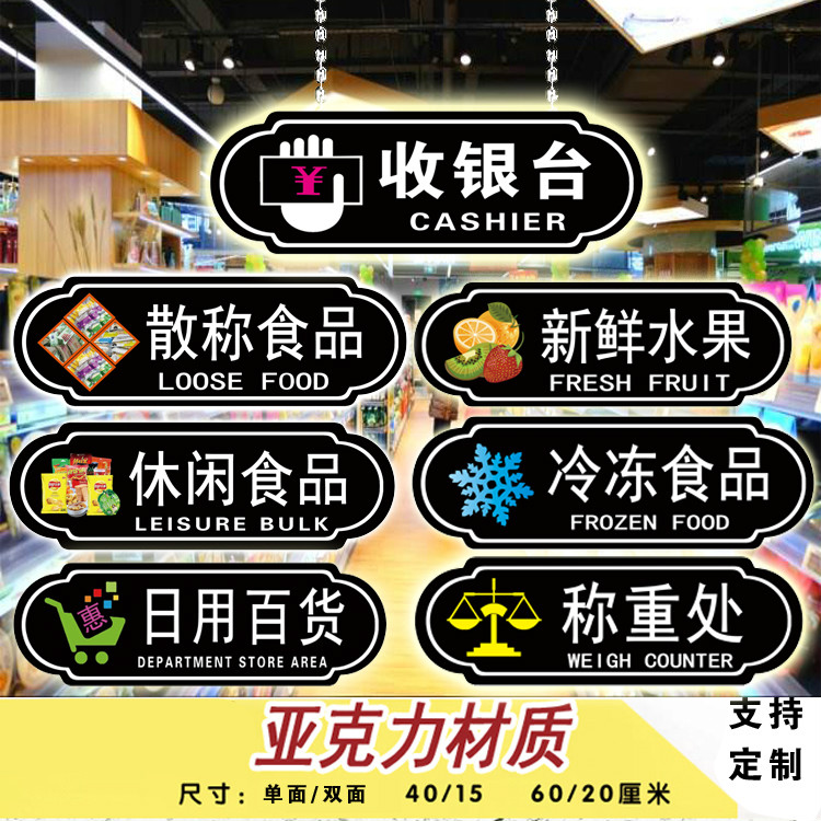 超市发光分区指示牌吊牌分类牌超市区域发光牌悬挂超市导购分类牌生活