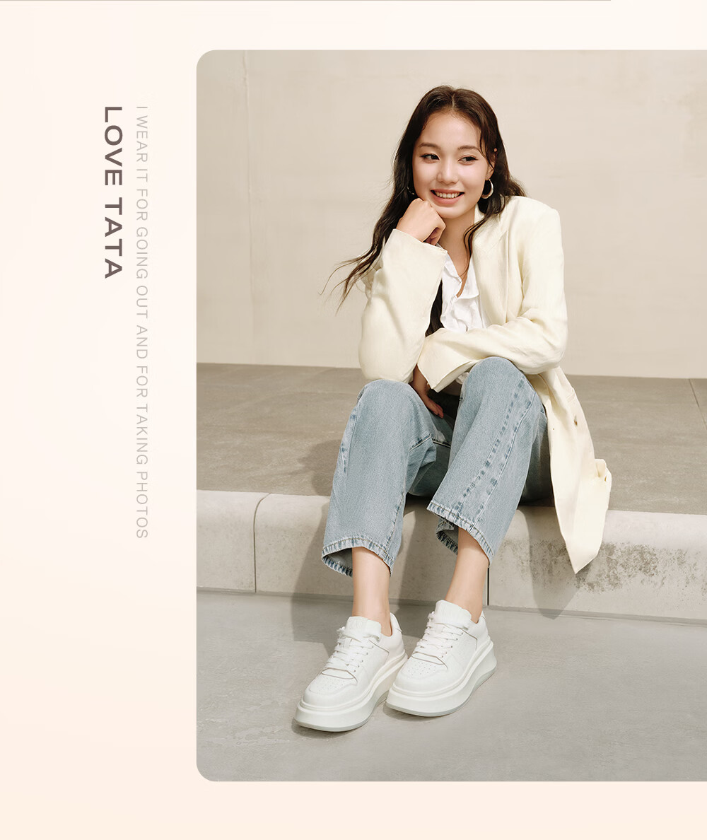 TATA TATA Sun Leyan Same Style White Whale Thick Sole Casual Sneakers Women Fleece Lined White AM6 Size 37 16
