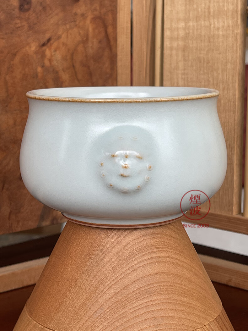 烟波 中国台湾 晓芳窑 蔡晓芳 汝窑 天青 狮耳香炉【图片 价格 品牌