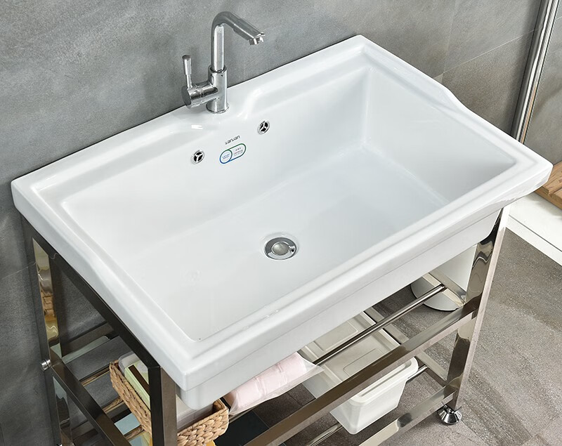 百梦羊陶瓷台下盆洗脸盆洗衣池盆钢架台盆洗手盆洗衣