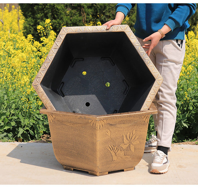 六角特大号铝塑可养鱼花盆加厚树脂睡莲盆庭院果树铁树种菜盆 无孔