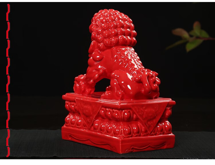 石狮子手工精雕一对看门家用客厅摆件汉白玉 14厘米小号红色狮子一对
