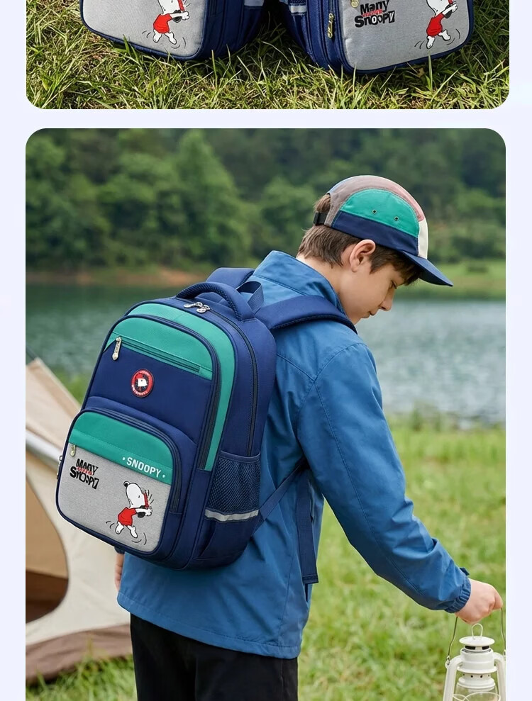 SNOOPY Spinal Protection Children's School Backpack for Girls Grades 1-3-6 Elementary Student Casual Small Green Boys Shoulder Bag 10