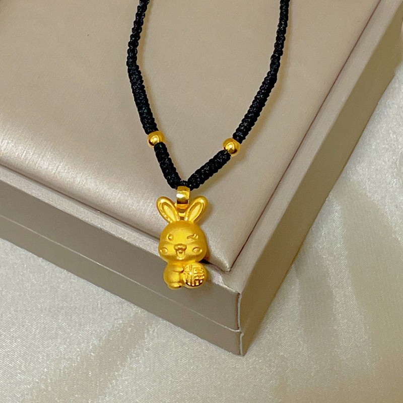 老凤凰 黄金兔子吊坠女999足金生肖兔项链本命年手工编织锁骨链生日