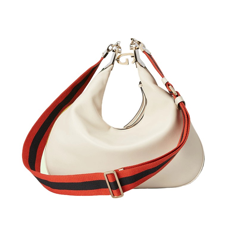 gucci古驰女包22秋冬新品attache系列大号月牙包皮革单肩包红绿织带斜