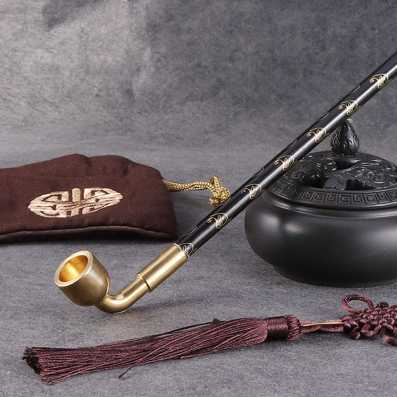 rvje 黄铜烟斗烟长杆复古直式长辈和田红玉烟嘴礼品老式纪晓岚黑杆