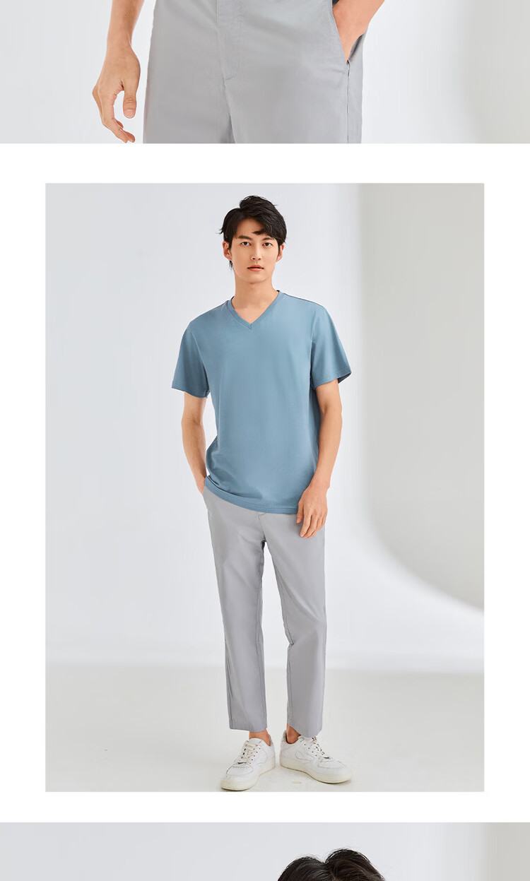 Giordano Men's Short Sleeve T-Shirt 2026 Summer New Skin-Friendly Pure Cotton Solid Color V-Neck Casual Top 01026416 13