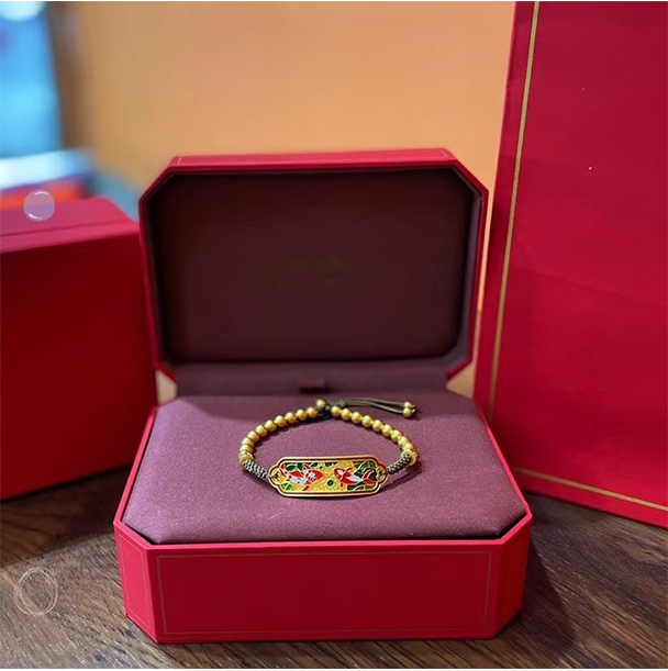 老凤凰 年年有鱼手链烧蓝黄金手牌编织手绳古法金珠手串女故宫999足金