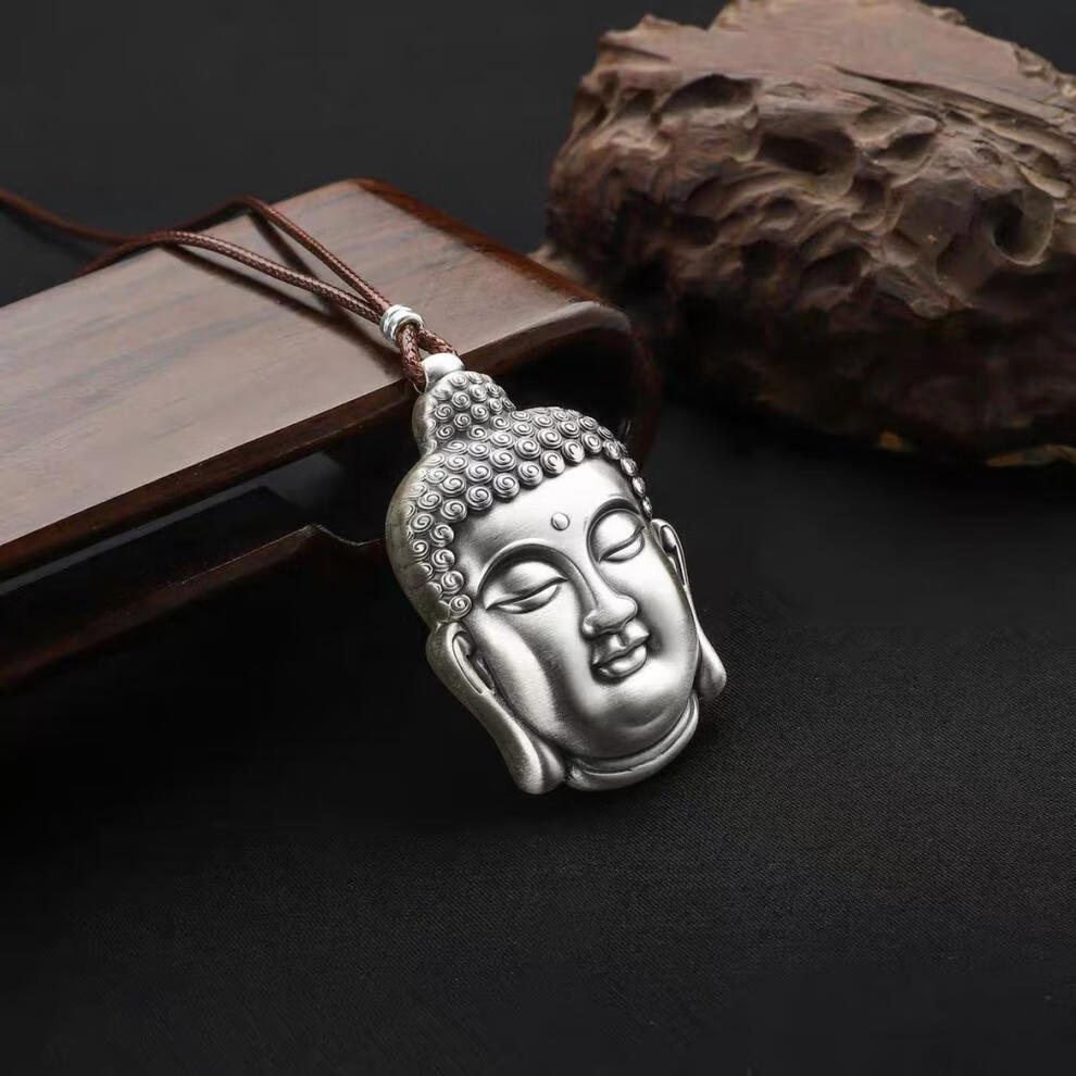 3d硬银银佛吊坠足银999如来挂坠佛头佛像项链毛衣链银饰康嘉夫人 复古