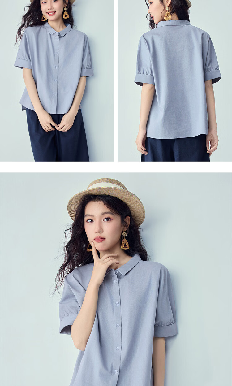 Giordano 2026 Summer New Cotton Linen Small Turn-down Collar Asymmetric Hem Linen Shirt for Women Short Sleeve 13346237 13