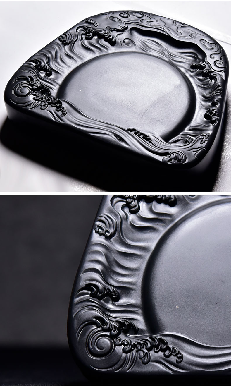 文子堂非物质文化遗产旭日东升手工作品歙砚黑龙尾安徽原石砚台礼品