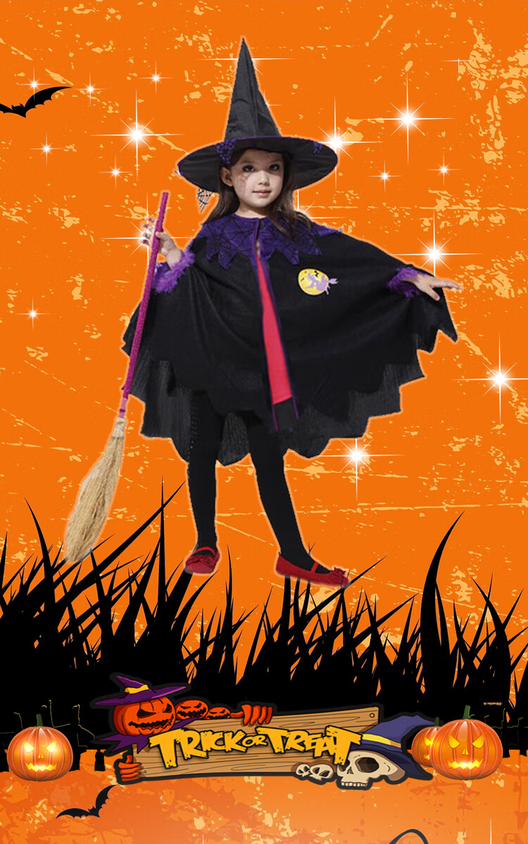 万圣节cosplay女巫服装节儿童披风女童演出服饰衣服小斗篷巫婆装扮