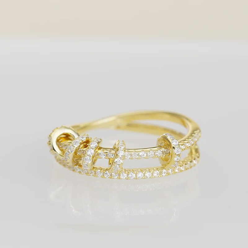 华花弥(huahuami)925银微镶锆石 双行灵动小圈戒指 设计感螺丝帽指环