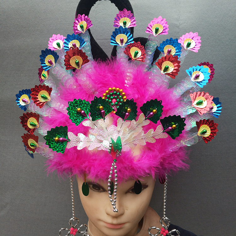 头饰配饰小姐花旦凤冠秧歌花冠秧歌舞东北大秧歌新款头花 白色头饰线