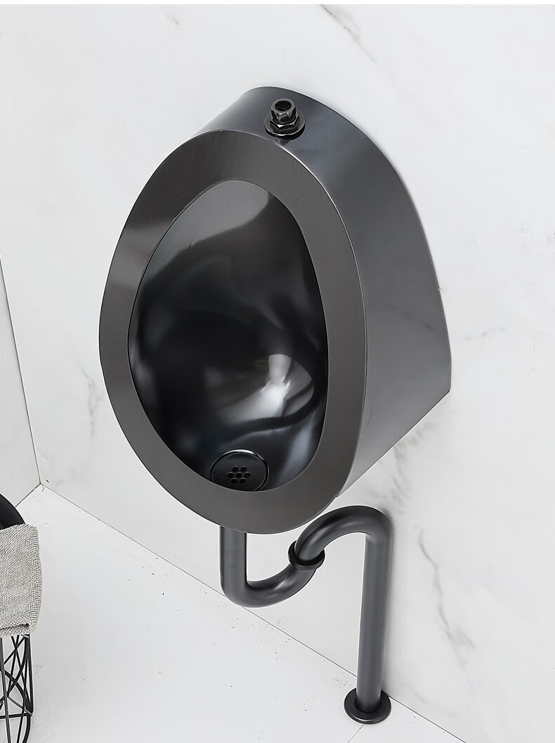 圣雪304不锈钢小便斗北欧黑色酒店挂墙式感应小便池酒吧ktv小便器黑色