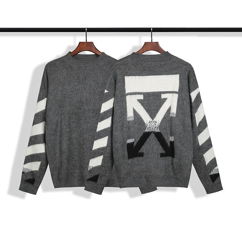 冬季高街潮牌off渐变箭头马海毛white毛衣男女ow条纹长袖针织衫男 530