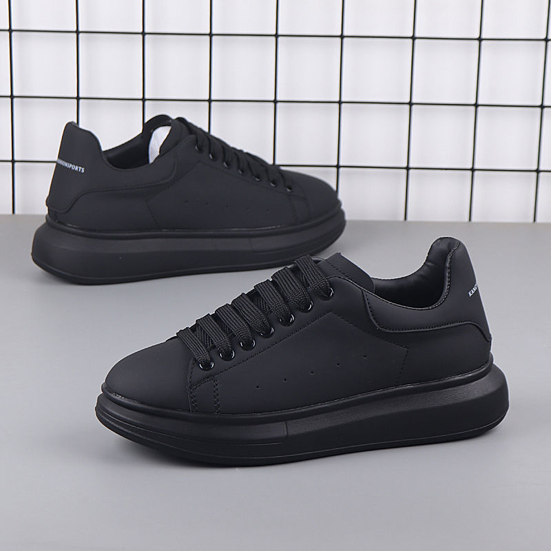 wonst春季麦卡伦渣渣灰新款潮流小白鞋男帅气情侣增高休闲板鞋 全黑色