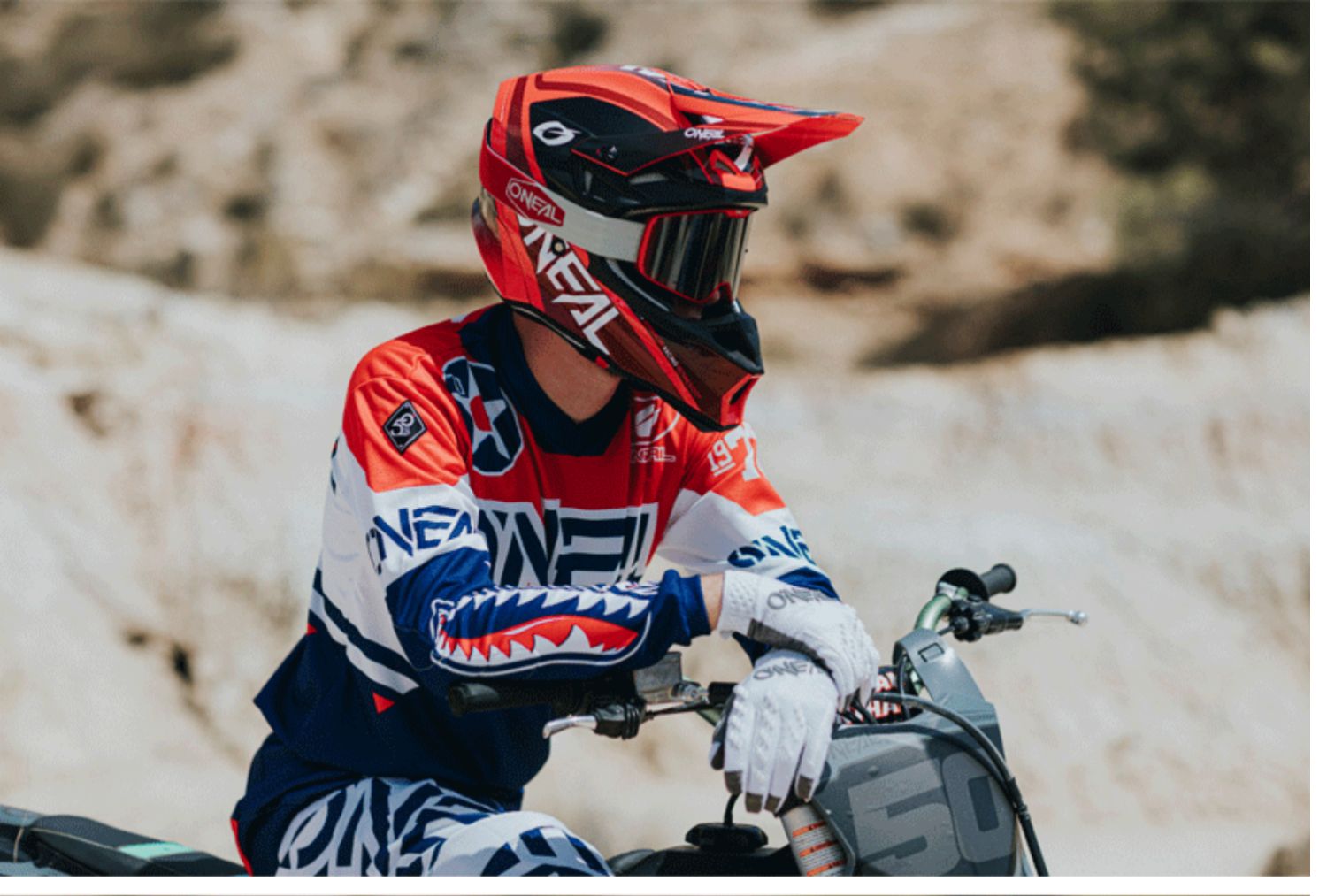 美国奥尼尔越野摩托车头盔机车骑行拉力盔防摔冬季透气男女白蓝黄l