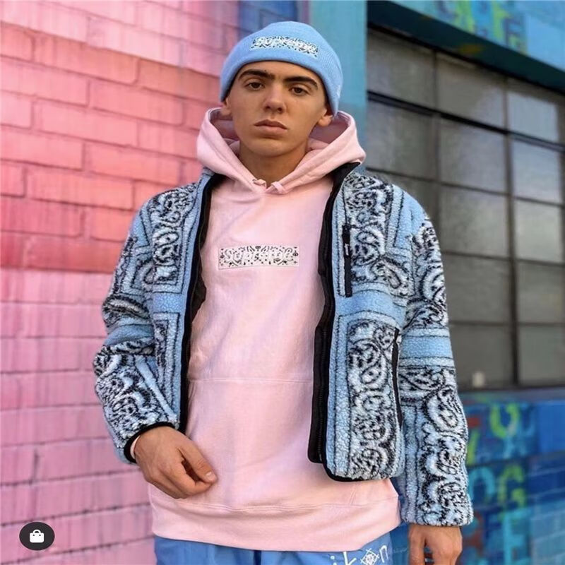 旗舰店】潮牌supreme潮牌腰果花刺绣经典加绒男女情侣长袖连帽卫衣