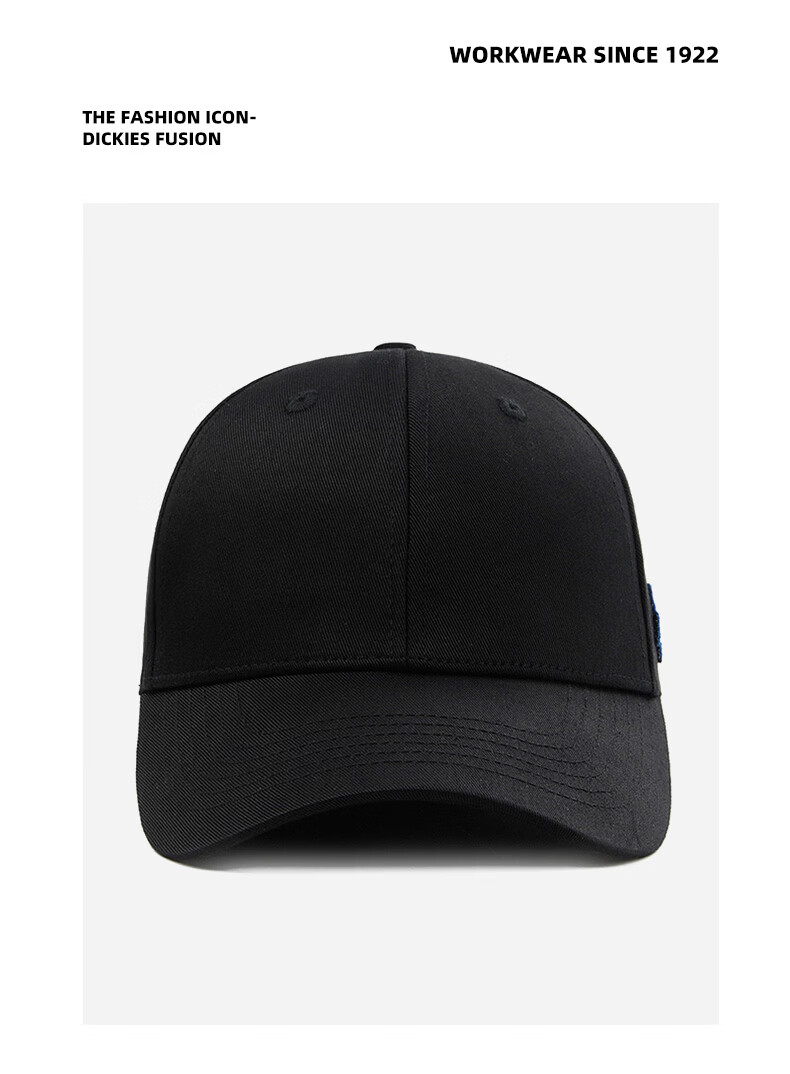 Dickies Hard Top Baseball Cap Men's Extra Large Deep Big Head Duckbill Hat Women's Embroidered Face Slimming Outdoor Hat Black 6