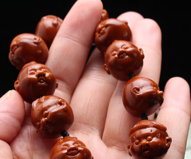 艾美福 童趣橄榄核手串纯手工雕刻小籽文玩橄榄胡十分开心手持男女