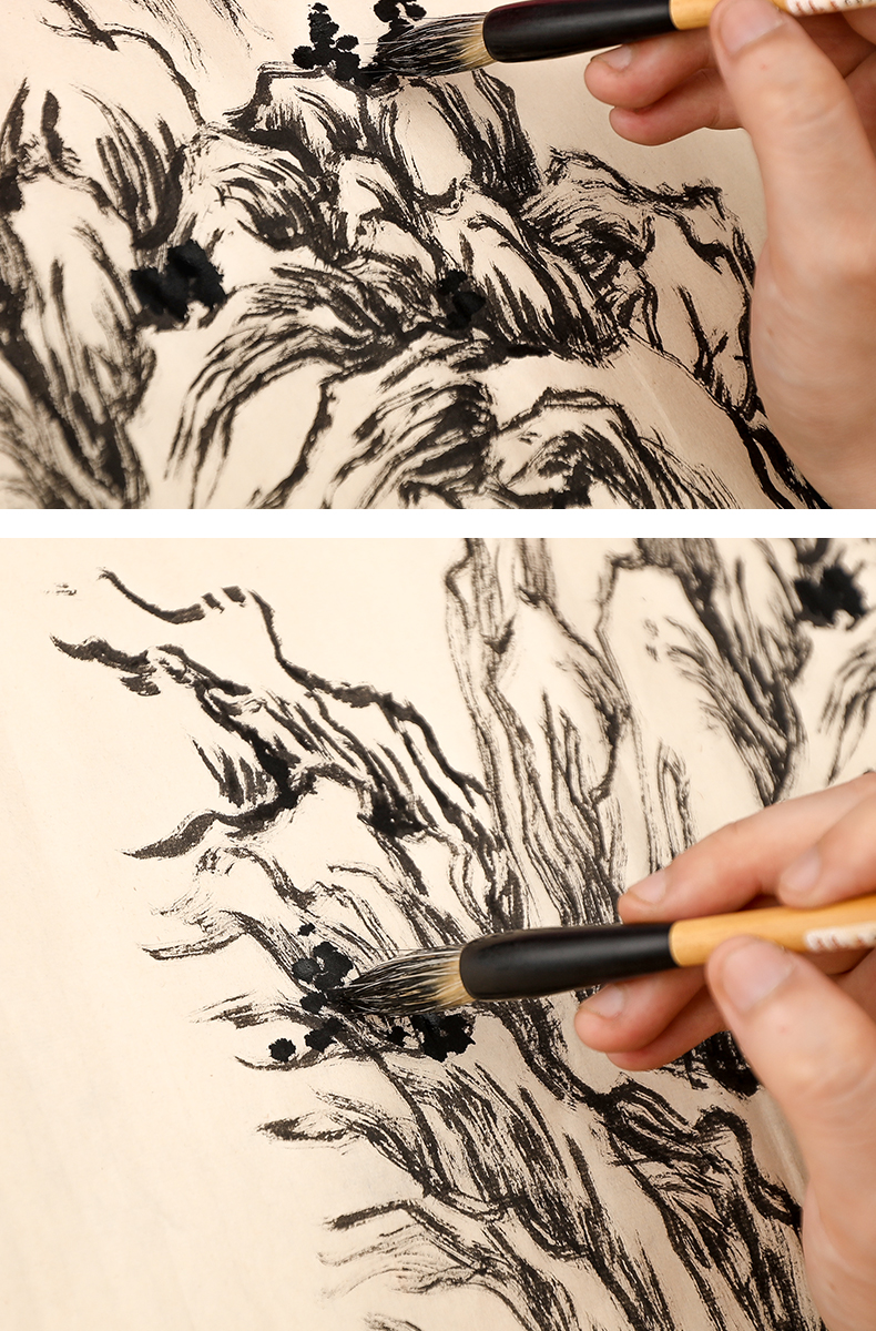 《猪鬃硬毫毛笔写意山水国画毛笔猪鬃硬毫山水点子长锋猪鬃山水云雾画