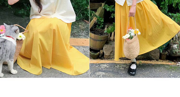 Giordano Designer Pleated Flared Skirt Women's 2026 Summer Yellow Elastic Waist Skirt 18466204 9