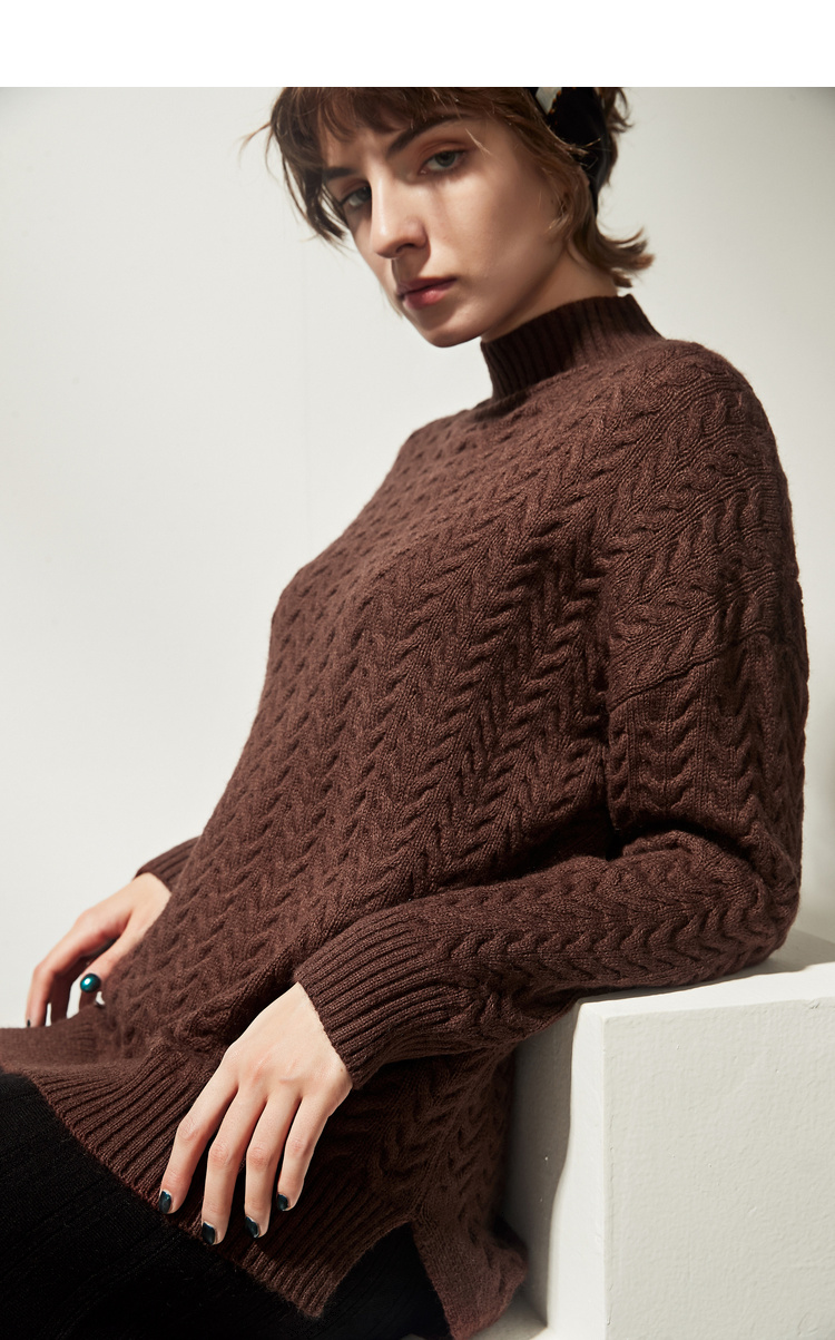 初棉聚丙烯腈纤维(腈纶)秋日梦境 温暖常规v领麦穗绞花毛衣女冬装麻花