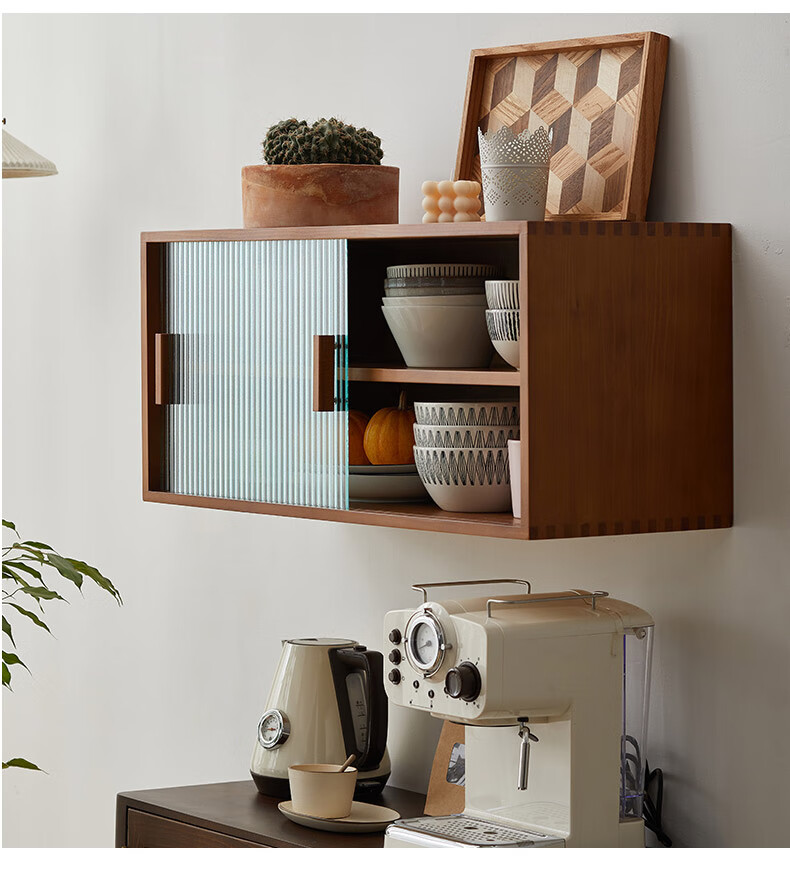 家用咖啡机柜 实木日式餐边柜家用桌面咖啡机柜茶水柜厨房碗柜储物柜