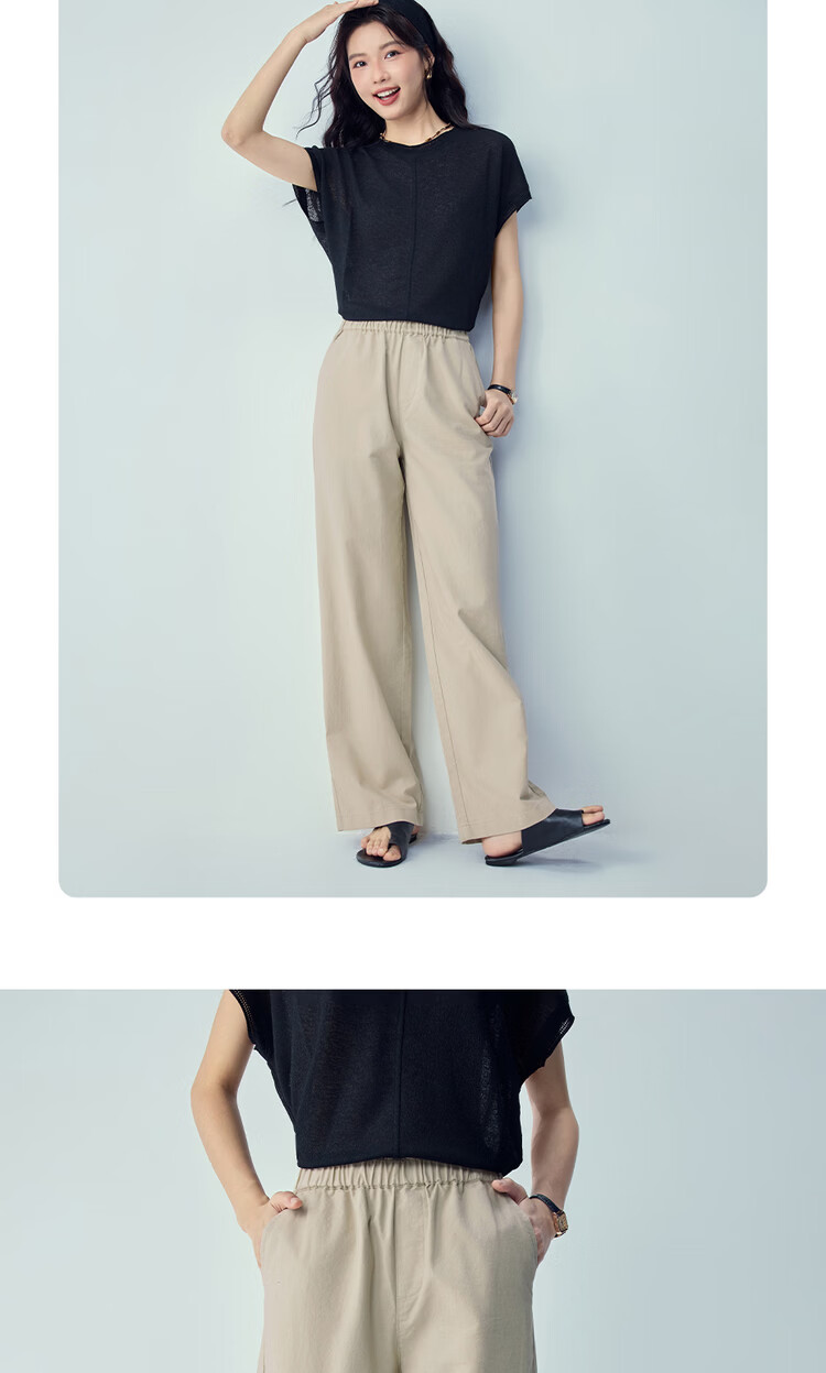 Giordano Women's Linen Pants, New Summer 2026 Style, Cotton And Linen, Elastic Waist, Loose Straight-Leg Casual Pants, 05416315 14