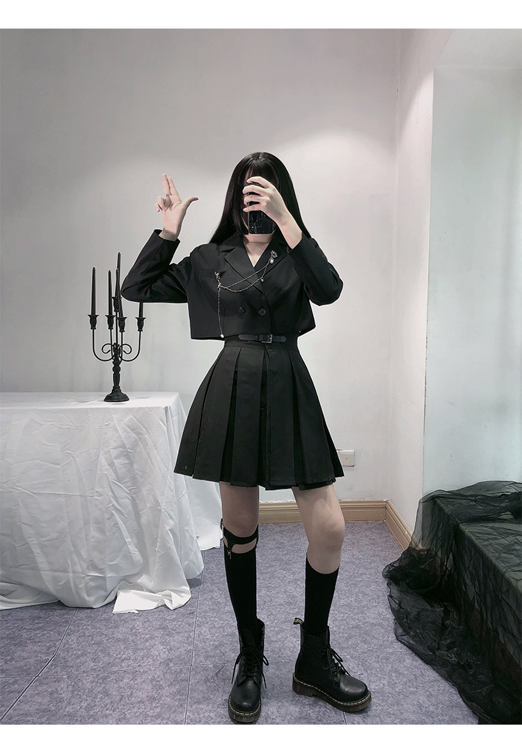 jk制服女学生甜美短款小西装外套女设计感小众韩版英伦风复古港风短