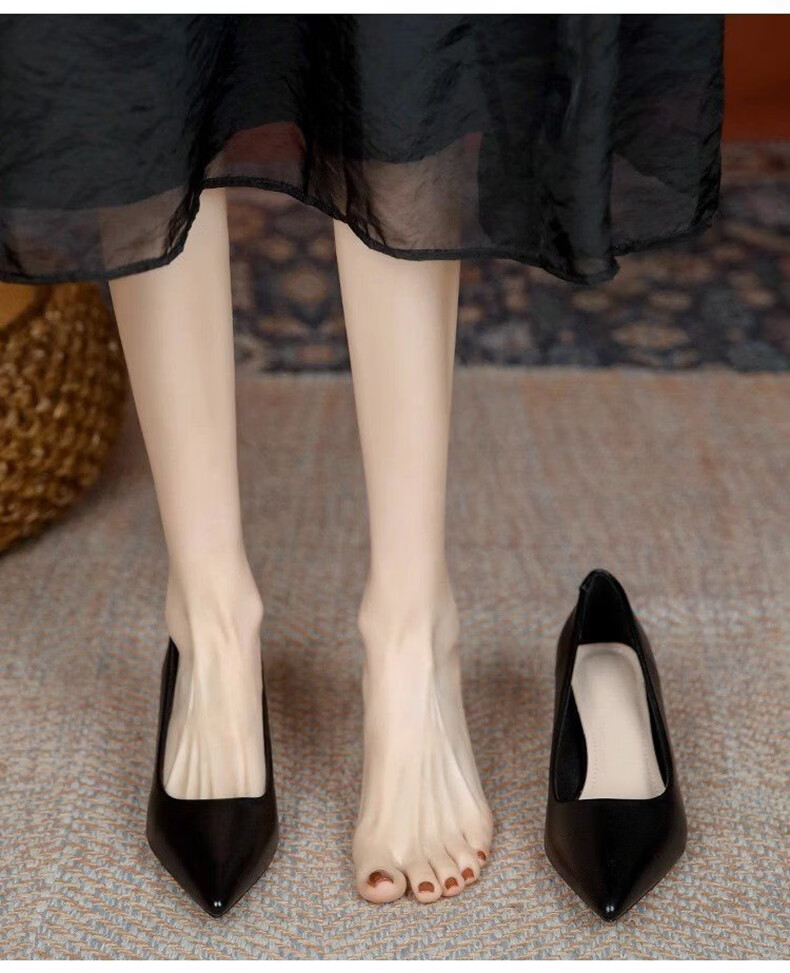 FOOTOPPO Women's Chunky Heel High Heels Interview Single Shoes Black Work Shoes for Flight Attendants Soft Sole Leather High Heels 28