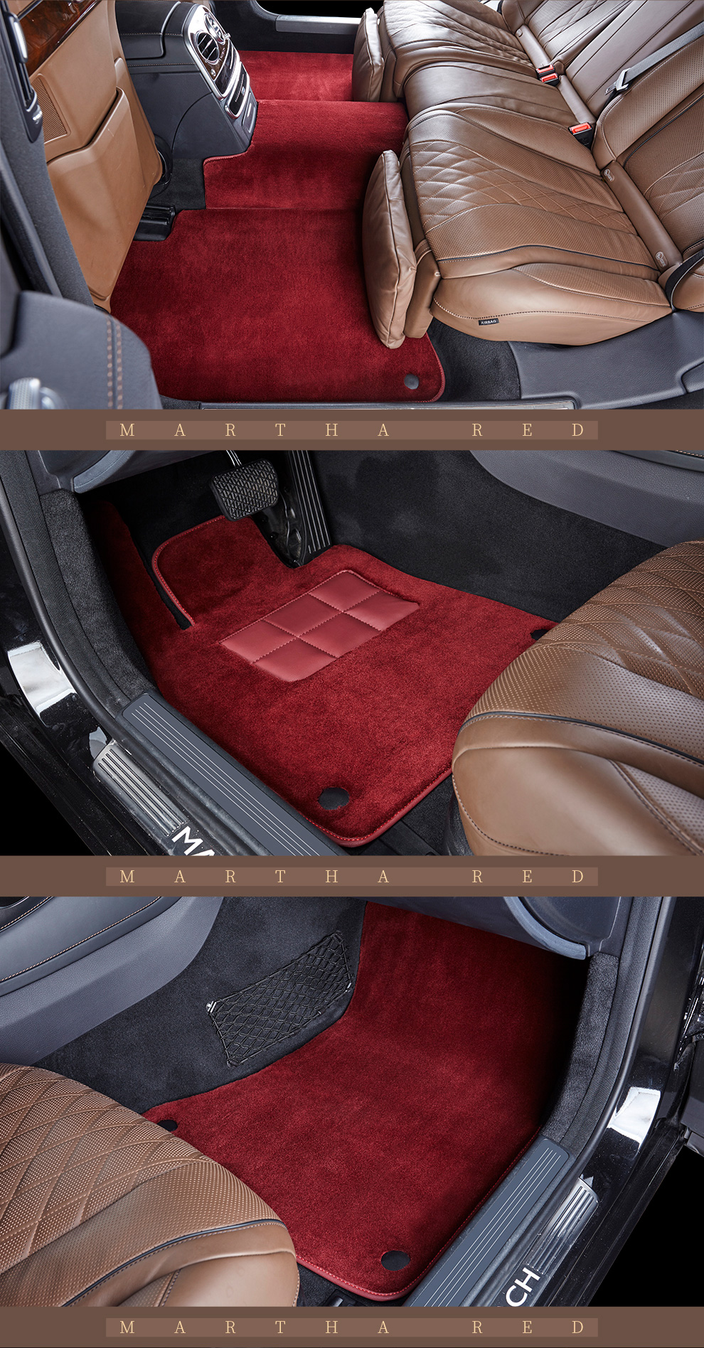 八骏奔腾2021款纯羊毛绒汽车专用平面脚垫地毯 玛莎红 保时捷panamera