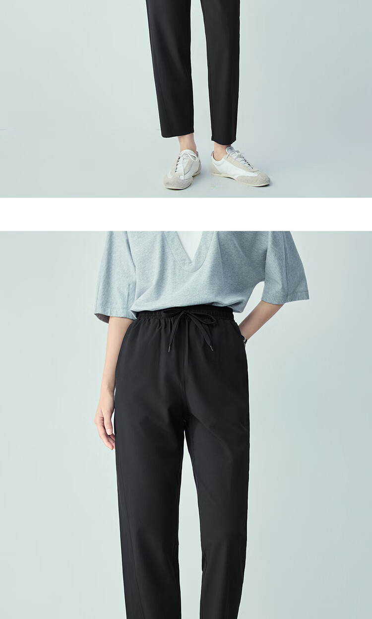Giordano Women's Pants 2026 Summer New Four-Way Stretch Drawstring Elastic Waist Cropped Tapered Pants 13426224 15