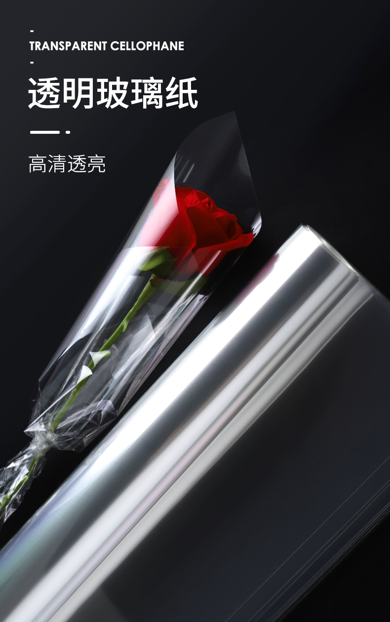 适用于抖音同款透明玻璃纸烘培包花纸卷筒防水防尘塑料鲜花包装纸花束
