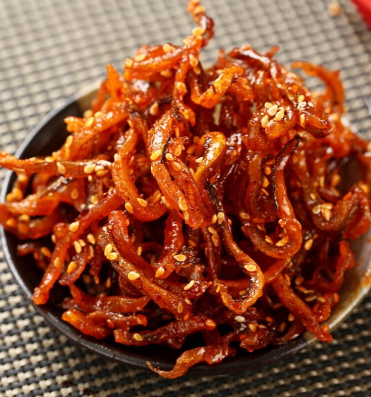 芝麻即食蜜汁小鱼仔干曼鱼丝海鲜零食小吃 特产香辣鳗鱼丝500g