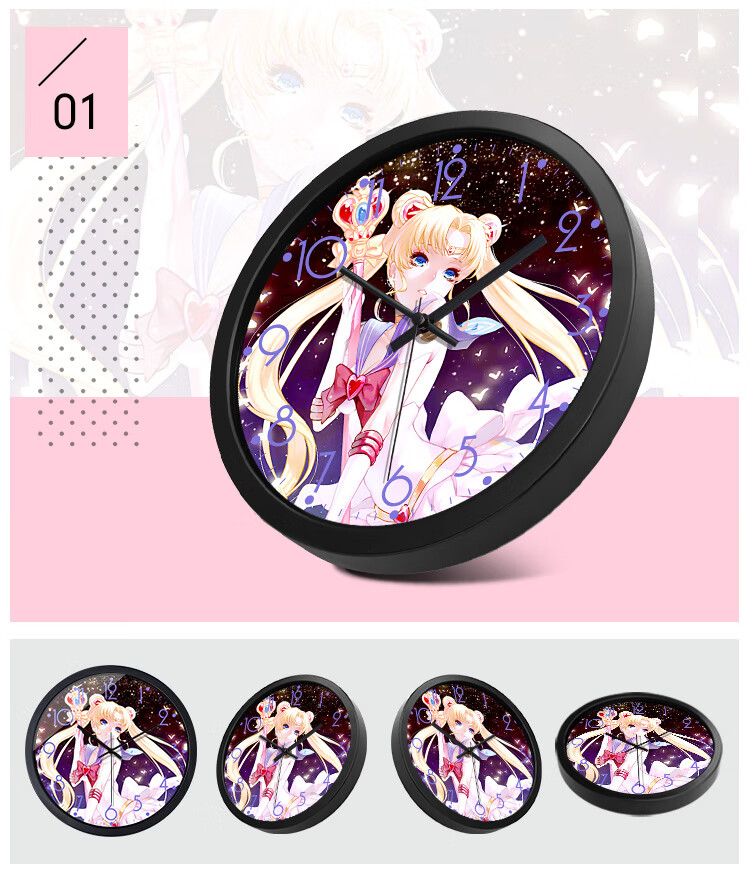 电子时钟挂墙壁数字时钟挂式卡通美少女战士儿童挂钟静音动漫电子时钟