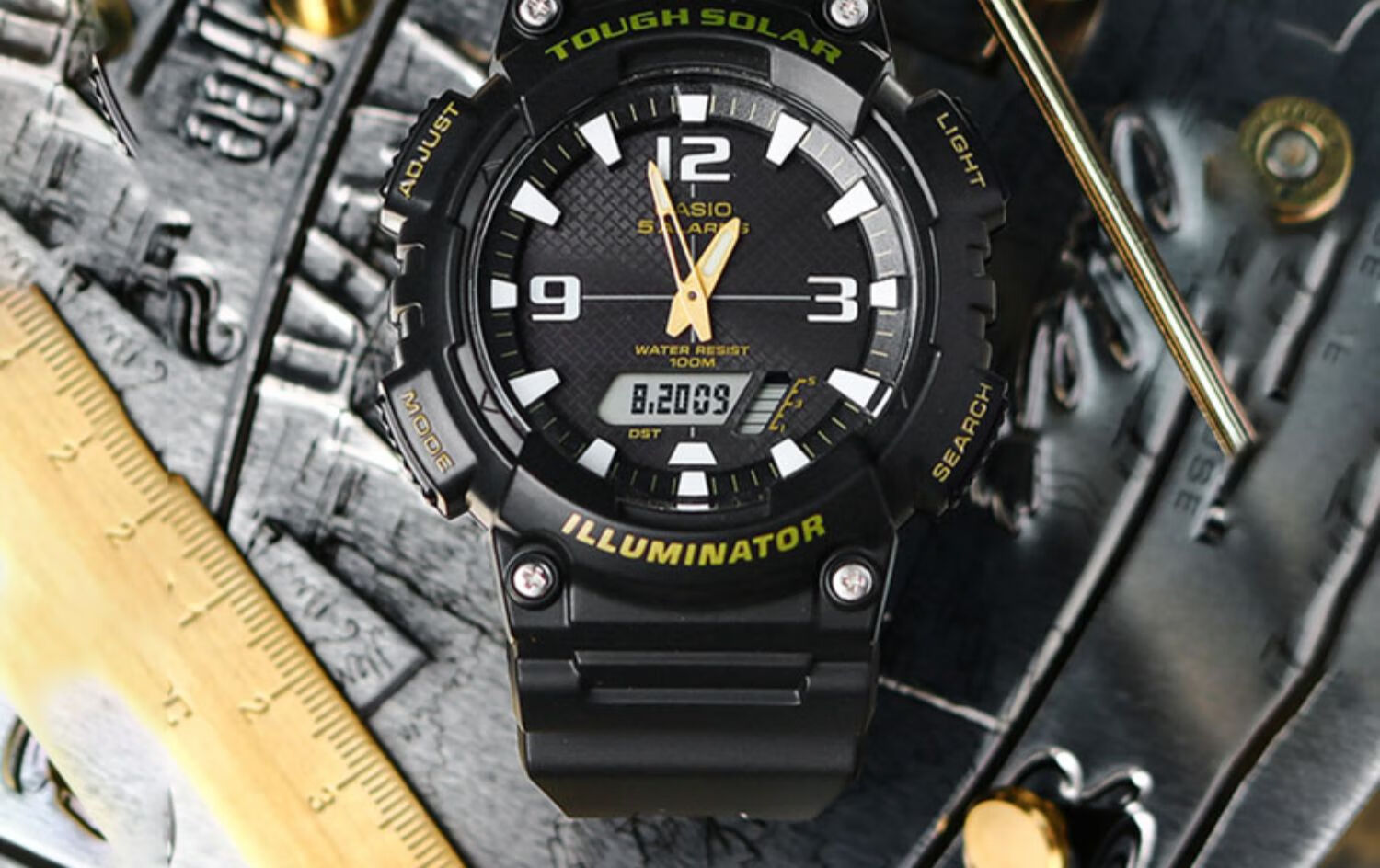 卡西欧(casio)手表男学生aeq110防水运动黑金黑武士男士电子手表 aq-s