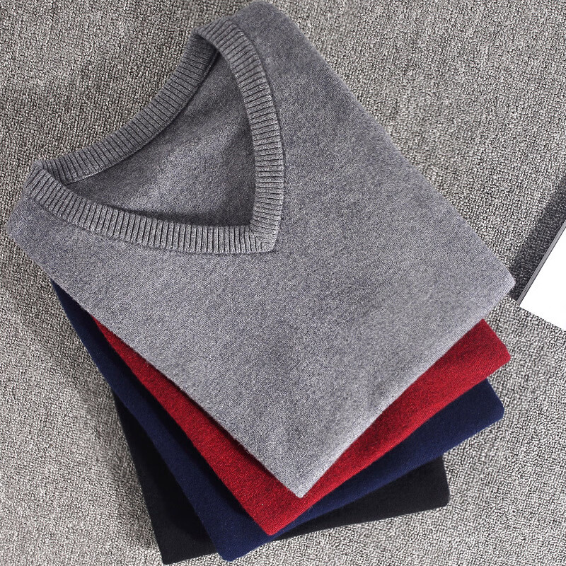 羊毛背心男领秋冬商务休闲羊毛坎肩马甲针织毛衣背心男新款 红色 165