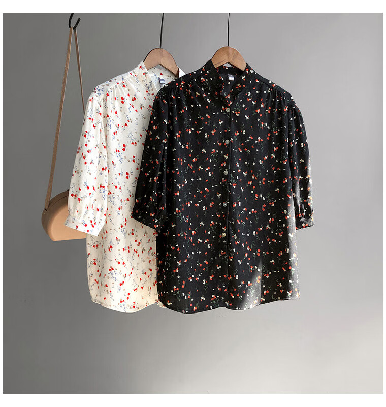 女装 衬衫 禾沐本 禾沐本小碎花雪纺衬衫女清新温柔七分袖宽松衬衣