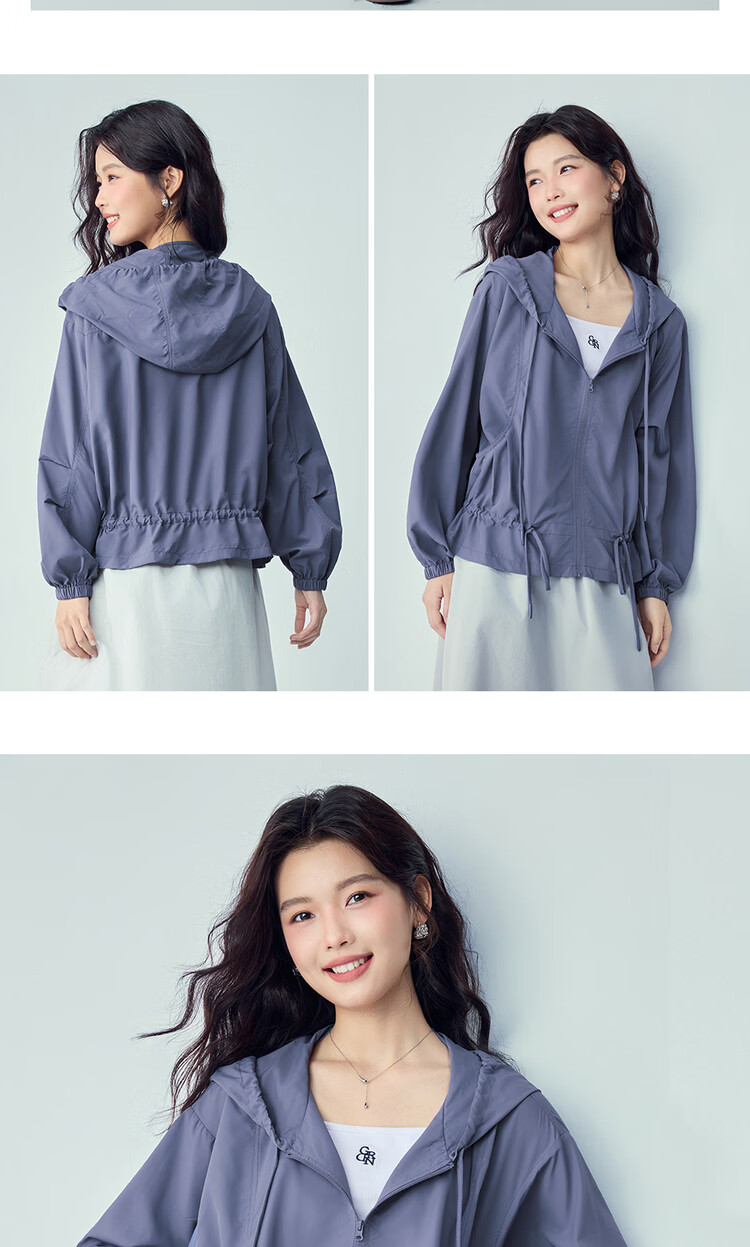 Giordano Women's Loose Summer Jacket Black Technology Hooded Drawstring Hem Oversized Sun Protection Coat 05376085 18