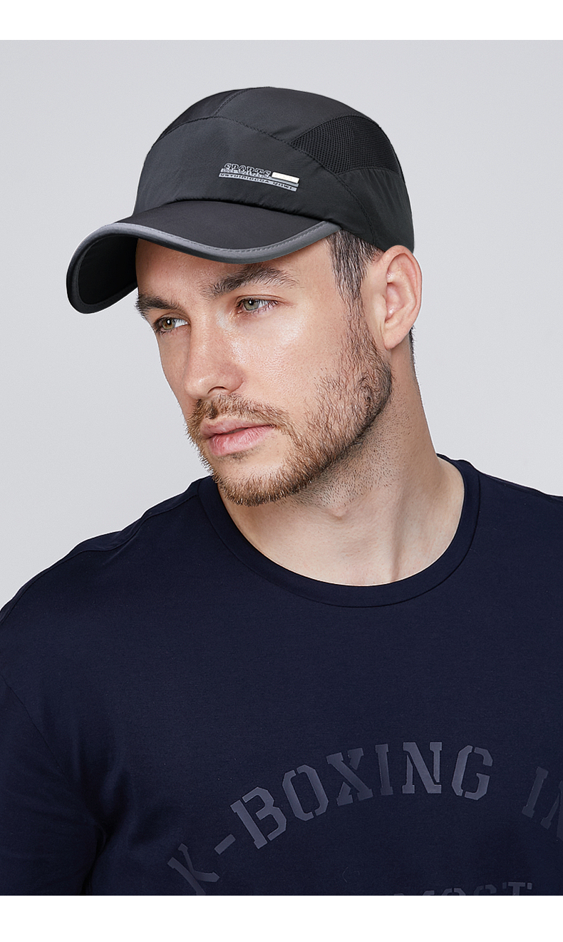 夜跑反光马拉松跑步棒球帽男夏季透气网孔鸭舌帽长帽檐遮阳防晒帽 浅