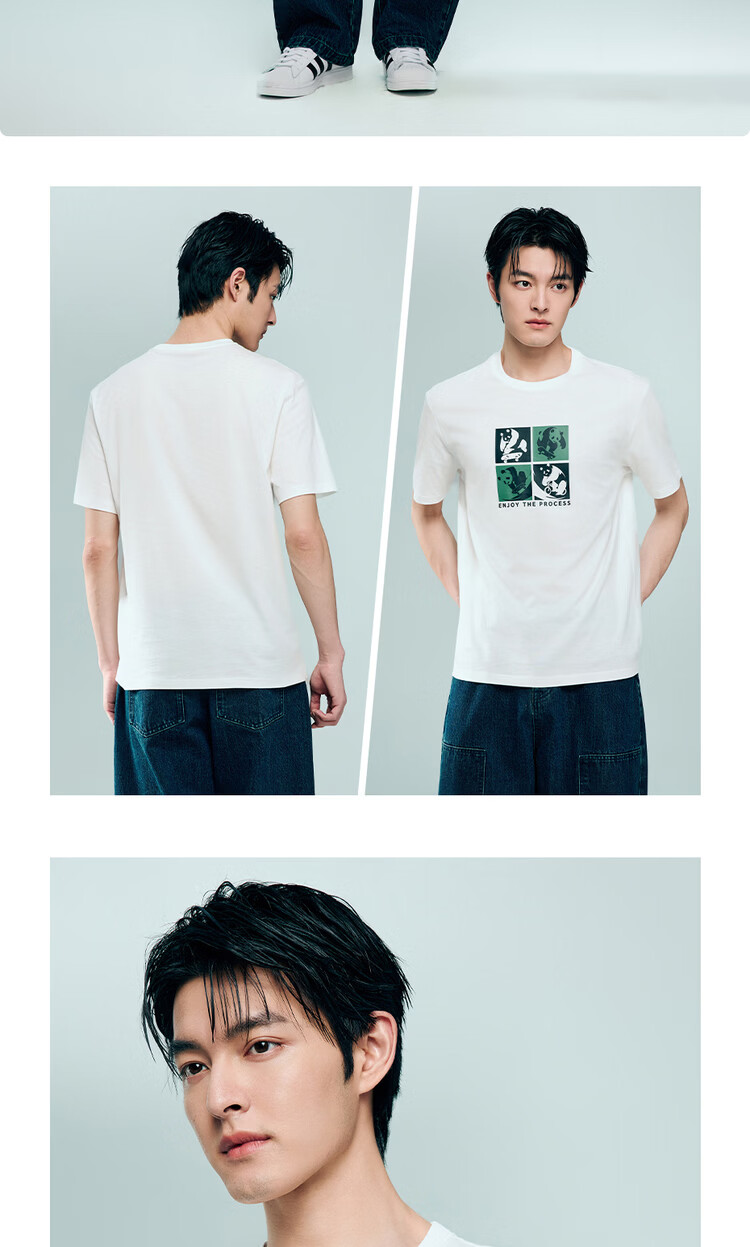 Giordano Men's Short Sleeve T-Shirt Summer New Pure Cotton Panda Theme Print Crew Neck Top 01096384 14
