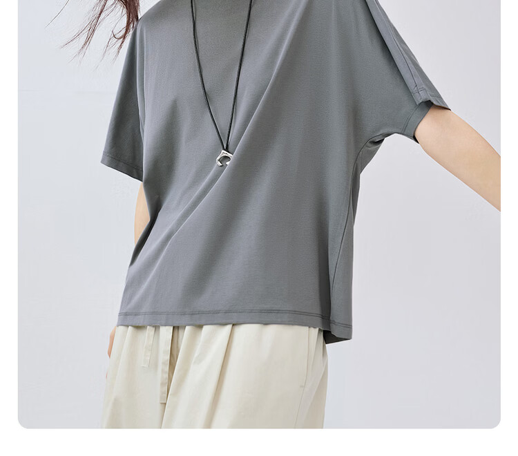 Giordano Wrinkle-Resistant Shaping T-Shirt for Women, Easy-Care Draping Round Neck Wide-Cuff Short-Sleeve Top 13325237 8