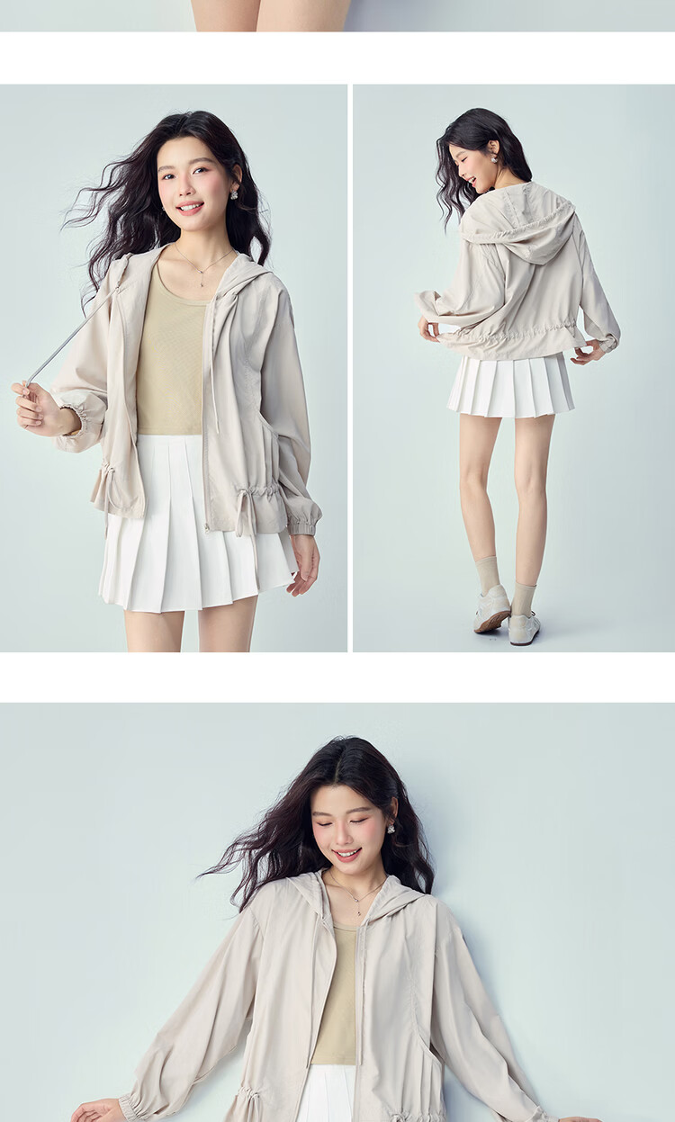 Giordano Women's Loose Summer Jacket Black Technology Hooded Drawstring Hem Oversized Sun Protection Coat 05376085 14
