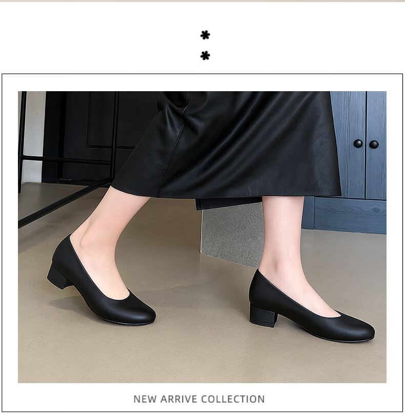 FOOTOPPO Women's Chunky Heel High Heels Interview Single Shoes Black Work Shoes for Flight Attendants Soft Sole Leather High Heels 4